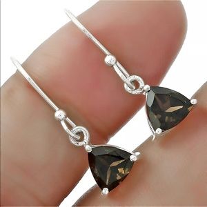 SMOKEY TOPAZ GEMSTONE FACETED DROPS EARRINGS MADE IN .925 STERLING SILVER ES1171 SMOKEY TOPAZ GEMSTONE FACETED DROPS EARRINGS MADE IN .925 STERLING SILVER ES1171
